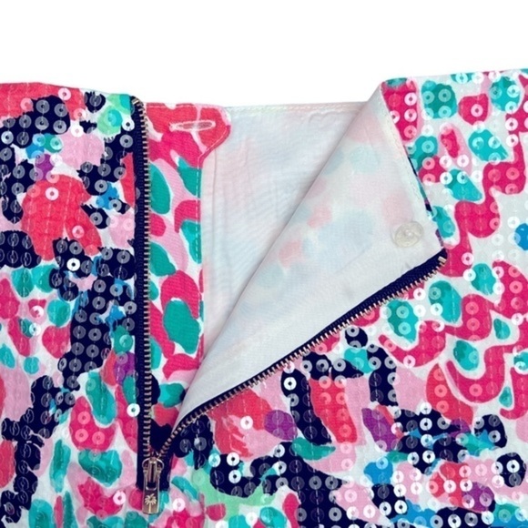 LILLY PULITZER TATE CAMEO WHITE SWEET NOTHING SEQUIN FLORAL MINI SKIRT‎ 0 EUC - Picture 7 of 12